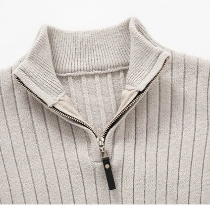 Elegante Gestreepte Katoenen Half Zip Sweater