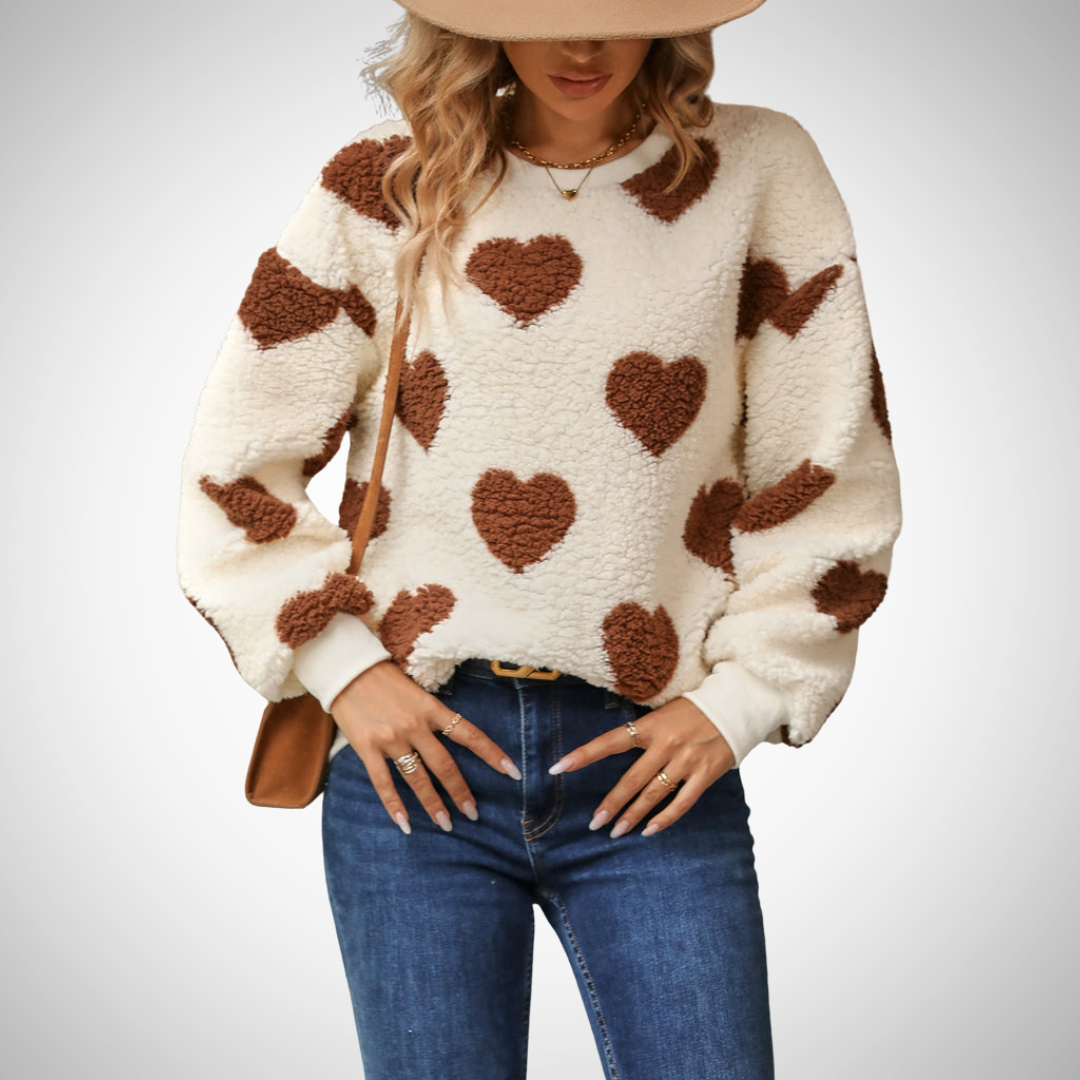 Harten Trui | Dames teddy sweater met hartenprint