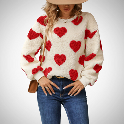 Harten Trui | Dames teddy sweater met hartenprint