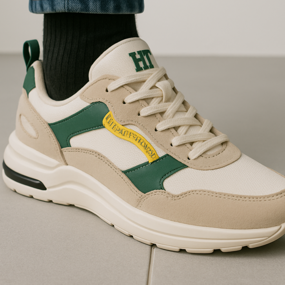 Urban Runner | Heren sneaker in beige en groen met vetersluiting
