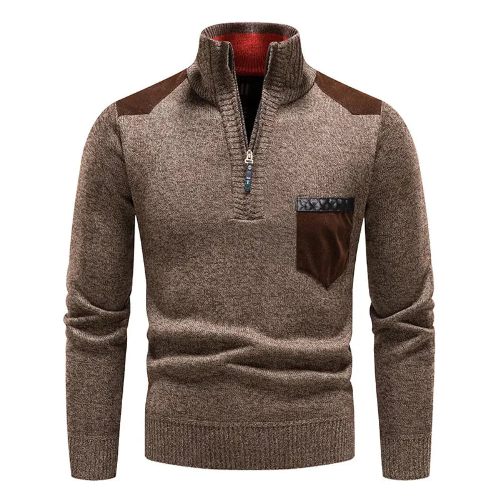 Zip Collar | Heren herfsttrui met ritssluiting en contrastdetails