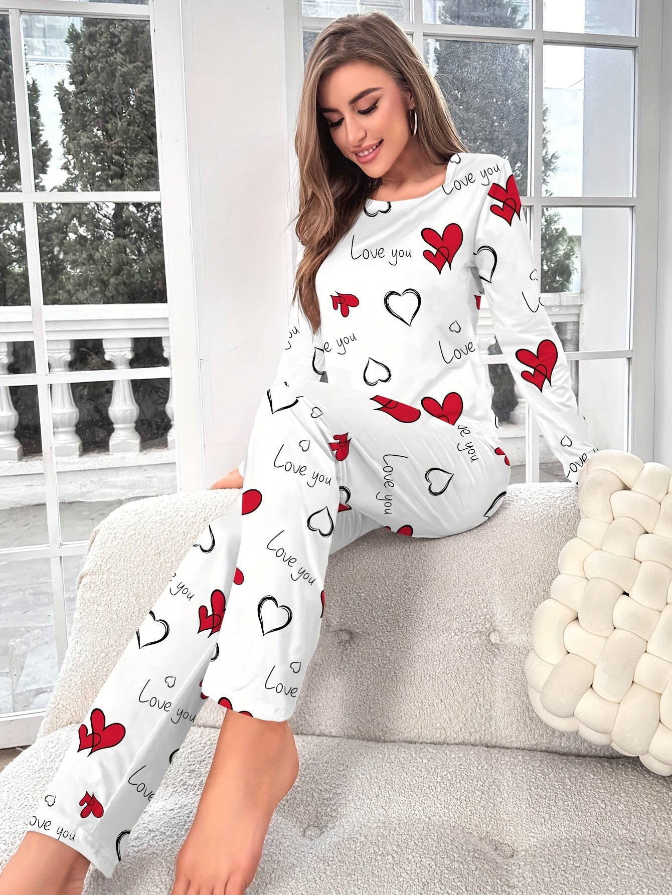 Dames pyjama set | Comfortabele pyjama met hartjesprint