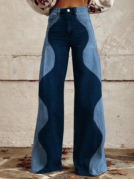 Wavy Jeans | Dames wijde pijp spijkerbroek met golfpatroon