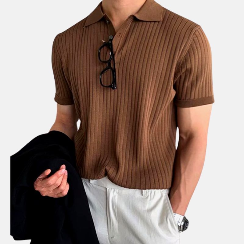 Rib Polo Shirt | Heren polo met korte mouw en knoopsluiting