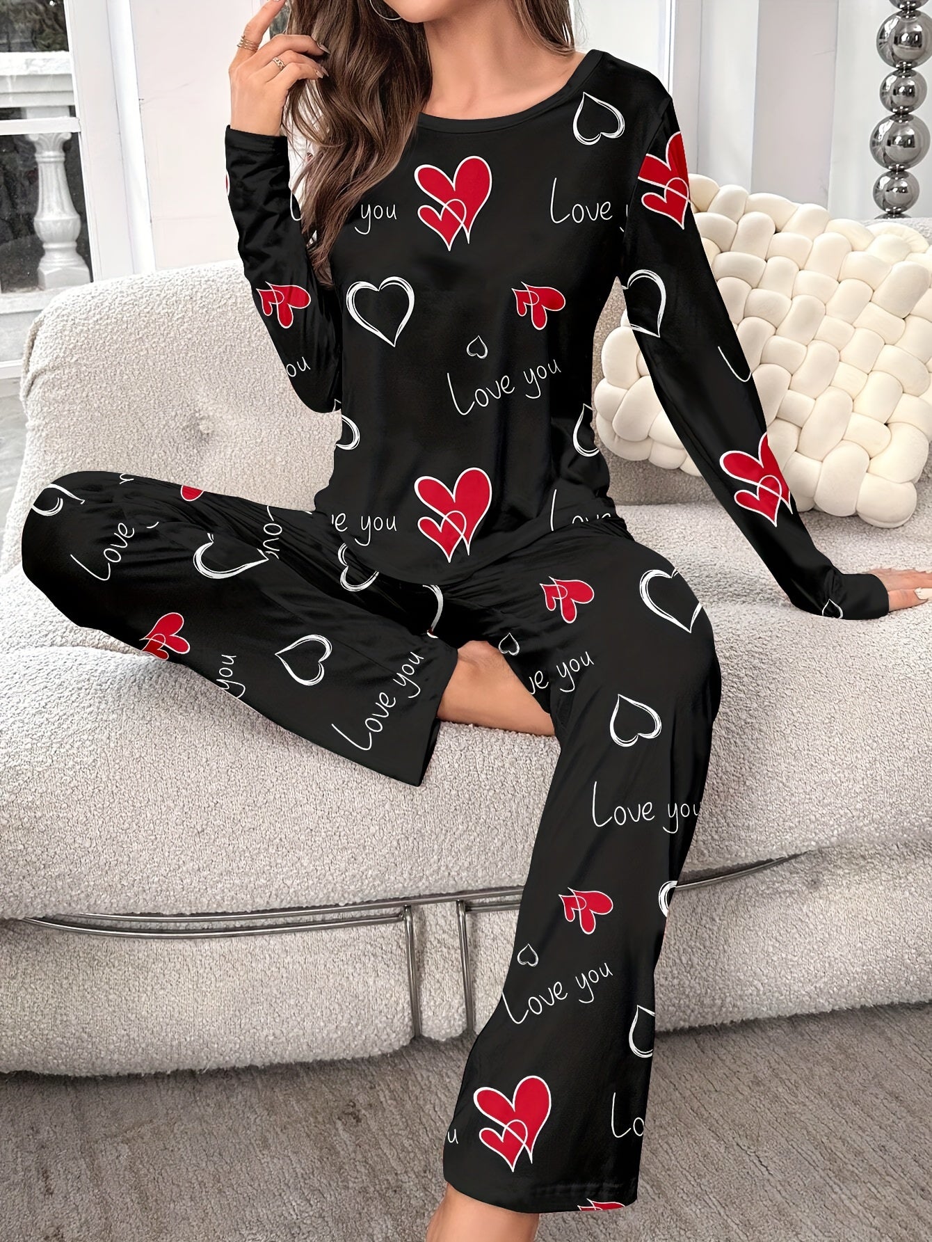Dames pyjama set | Comfortabele pyjama met hartjesprint