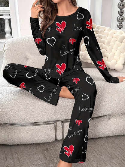 Dames pyjama set | Comfortabele pyjama met hartjesprint