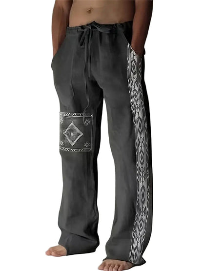 Boho Chill Pants | Heren broek met etnische print, elastische taille & rechte pijpen