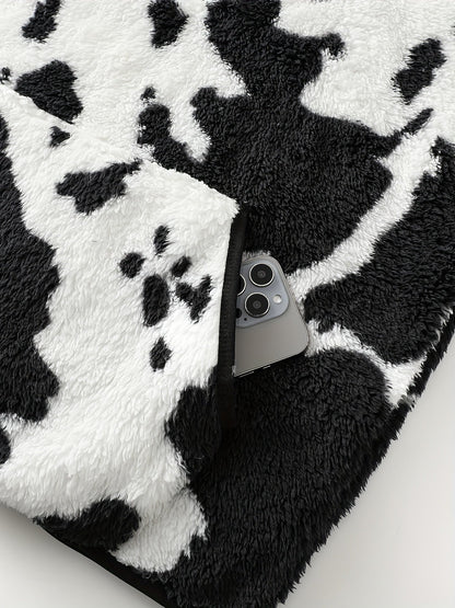 Dames zachte fleece hoodie met koeienprint & capuchon